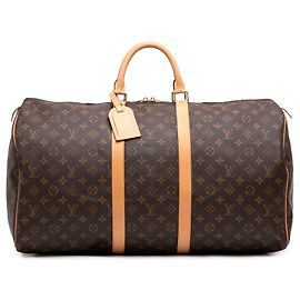 Brown Louis Vuitton Monogram Keepall 55 Travel Bag Brown