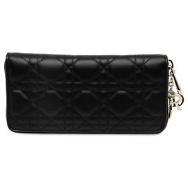 Autre Marque Cartera larga Lady Dior Voyageur de piel de cordero Cannage negra Dior Negro