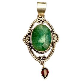 Autre Marque Sterling Silver Emerald and Garnet Pendant Silvery Red Green