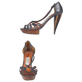 Sandales Lanvin en cuir bleu avec talon sculptural Marron Bleu