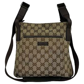 Mini Bolsa de Ombro Gucci em Lona e Couro Marrom Marrom