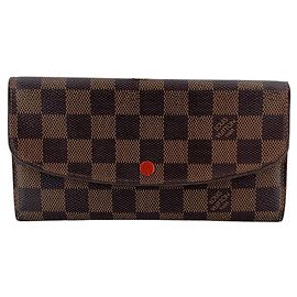 Louis Vuitton Portafoglio lungo Emilie in tela Damier Ebene marrone e rosso Marrone