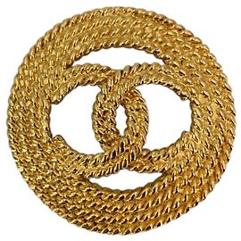 Chanel Vintage Gold Metal CC Twisted Rope Große Brosche Golden