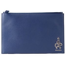 Pochette Prada en cuir Saffiano Bleu