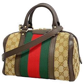 Gucci GG Canvas Sherry Line Handbag Brown