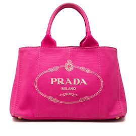 Sacola Prada em lona Canapa rosa com logo Rosa