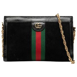 Gucci Black Small Suede Web Ophidia Chain Crossbody Black