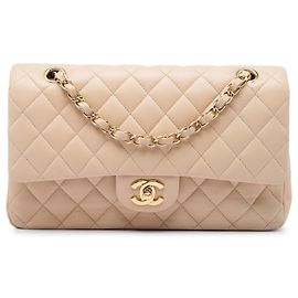 Chanel Beige Medium Classic Lambskin Double Flap Bege