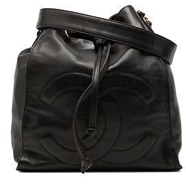 Chanel Black CC Lambskin Drawstring Bucket Bag Black