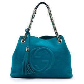 Gucci Blue Medium Calfskin Soho Chain Tote Blue Turquoise