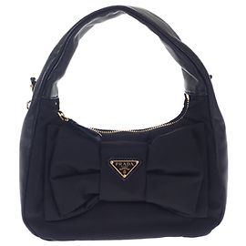 Prada Black Mini Re Nylon and Nappa Bow Satchel Black