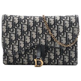 Autre Marque Dior Blue Oblique Canvas Saddle Pouch Wallet on Chain Blue Navy blue