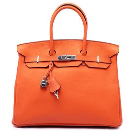 Hermès Orange Clemence Birkin Retourne 35 Laranja
