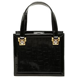 Borsa Box Sunburst Versace in vernice nera e pony hair Nero