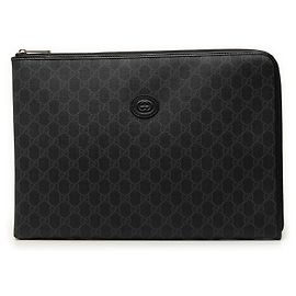 Gucci Black GG Supreme Interlocking G Clutch Black