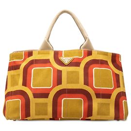 Saco Tote Prada Soho em lona Canapa impressa amarela Large Amarelo