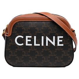 Céline Celine Bolsa Camera Small Triomphe em tela revestida marrom com logo Marrom Castanho escuro