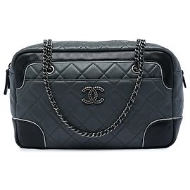 Borsa camera Chanel Gray Medium CC Bicolor in vitello trapuntato con catena Marrone Grigio antracite