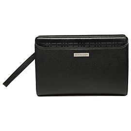 Burberry Black Check Embossed Leather Trimmed Clutch Black