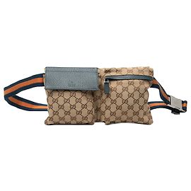 Bolso cinturón Gucci Beige GG Canvas Web con doble bolsillo Beige