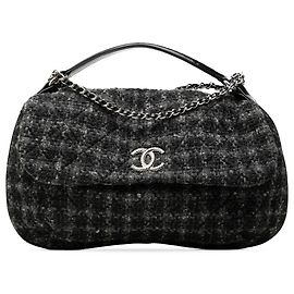 Chanel Black CC Tweed Top Handle Flap Schwarz