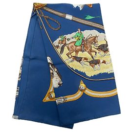 Foulard di seta Hermès Blue Le Laisser Courre 90 Blu Blu scuro