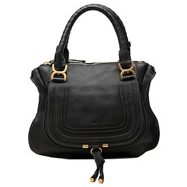 Chloé Black Medium Grained Leather Marcie Satchel Black