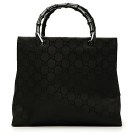 Bolso de mano Gucci de nailon GG negro con bambú Negro