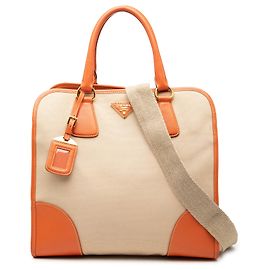 Bolsa Prada em lona Canapa com logo e acabamento em couro Saffiano bege Bege
