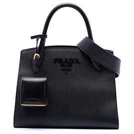 Prada Black Small Saffiano Cuir Monochrome Satchel Black