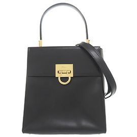 Salvatore Ferragamo Gancini Leather Handbag Black