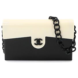 Bolsa de ombro com corrente bicolor Chanel Preto Branco