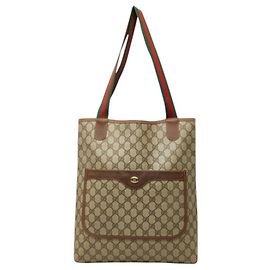 Gucci Old GG Plus Sherry Line Shoulder Bag Tote Beige