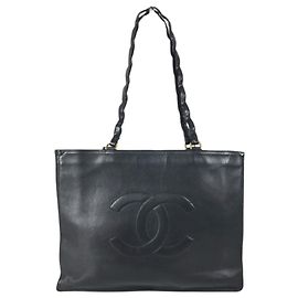 Saco Tote Chanel Vintage CC Coco Mark Logo Preto