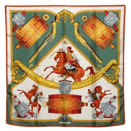 Hermès Hermes Carre 90 Ottoman Cavalry Schal Mehrfarben Grün