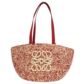 mala Média Loewe Eclipse em Ráfia e Pele de Vitela Vermelho Bege