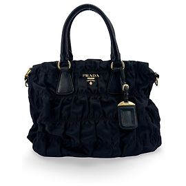 Prada Gaufre Convertible Tessuto Large Preto