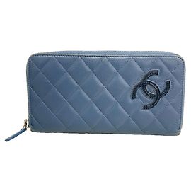 Chanel Matelassé Lambskin Long Wallet Blue