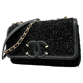 Chanel Black Tweed Shoulder Bag Black
