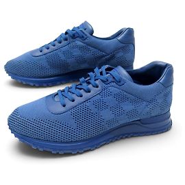 CHAUSSURES LOUIS VUITTON BASKETS RUN AWAY 6 41 FR EN TOILE DAMIER MESH BLEU Bleu