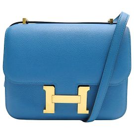 Hermès HERMES CONSTANCE 18 MINI HANDBAG IN BLUE ZANZIBAR LEATHER GOLD HARDWARE SHOULDER BAG Blue