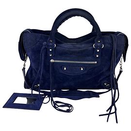 Borsa a tracolla Balenciaga City Medium in camoscio blu Blu