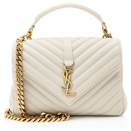 Autre Marque Borsa a spalla Medium College in pelle di vitello matelassé con monogramma Saint Laurent Bianco