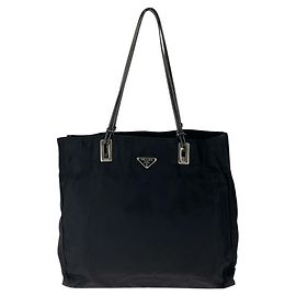 Borsa Tote Prada Tessuto con logo triangolare Nero