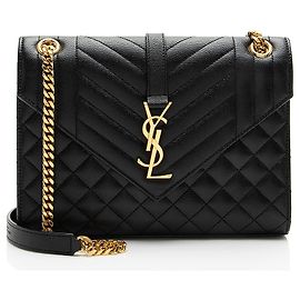 Autre Marque Borsa a tracolla media Saint Laurent Mixed Matelasse Grain de Poudre Monogram Nero