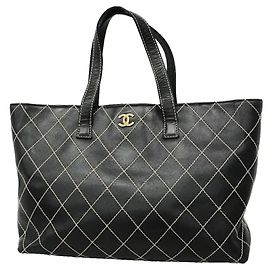 Borsa Tote Chanel in pelle Black Wild Stitch Nero