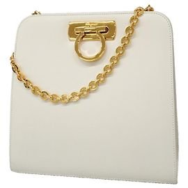 Salvatore Ferragamo White Gancini Leather Shoulder Bag White