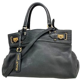 Salvatore Ferragamo Gancini Leather Handbag Black