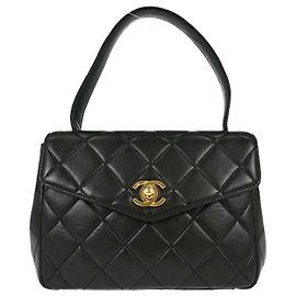 Chanel Vintage Classic Top Handle Flap Quilted Lambskin Medium Schwarz