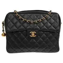 Chanel Vintage Front Pocket Quilted Caviar Medium Black